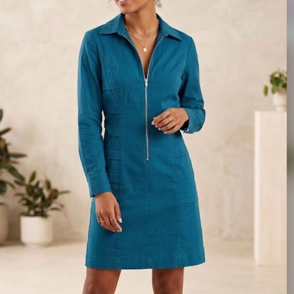 Nicole Miller studio linen blend Office Zipper Long Sleeve sleeves fold to short